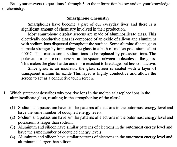 Smartphone Chemistry Cluster Question 1