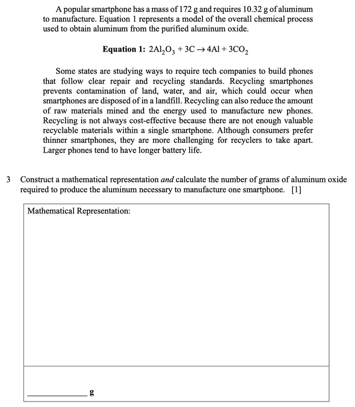 Smartphone Chemistry Cluster Question 3